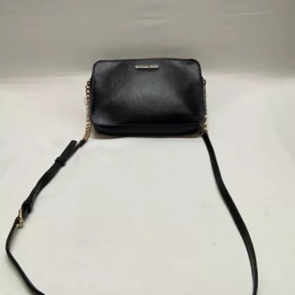 Michael Kors Jet Set East West Crossbody Black Pebbled Saffiano With Gold Trim - Picture 11 of 14